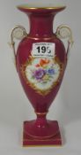 Good Quality Early 20th Century Dresden 2 Handled Vase hand painted with flowers, 26cm