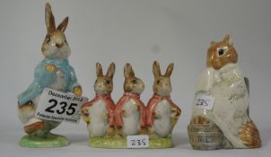 Beswick Beatrix Potter Figures Peter Rabbit, Flopsy Mopsy & Cottontail, Chippy hackey  BP3B(3)
