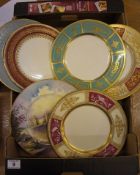 A collection of good quality Minton Gold acid etched cabinet plates and a hand painted plate of