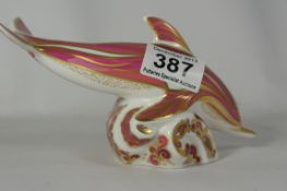 Royal Crown Derby Paperweight Pink Dolphin, Limited edition , boxed with certificate