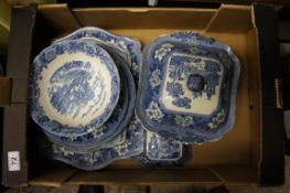 A collection of John Steventon blue and white ware to include, plates, taureens, serving plates