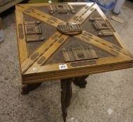 20th Century Wooden Envelope card Table, Carved with Islamic Temples, 61cm x 61cm