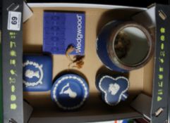 A collection of Wedgwood Jasperware to include  rimmed biscuit barrel (no lid), ashtrays, trinket