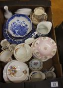A collection of part dinner ware consisting of Adams blue and white cups, plates and jugs etc.