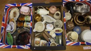 A collection of various pottery consisting of tea pots, Wedgwood, coronation pieces, Royal Doulton