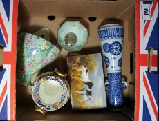 A collection of items to include Japanese vas, Crown Devon cigarette case (damaged), minton vase,