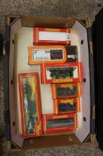 A collection of boxed vintage Hornby and Lima trains and carriages 7 in total
