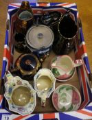 A collection of pots and wares to include Wedgwood Jasper lidded biscuit barrel, Masons regency