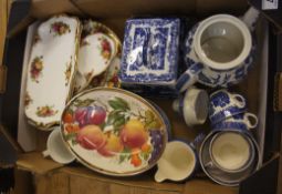 Collection of Royal Albert Old Country Rose plates and serving dishes together with Churchill Willow
