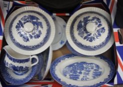 Collection of Blue and White Willow Pattern Dinnerware, Tureens, Plates etc