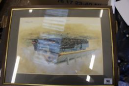 A framed print The East Somerset Railway signed by David Shepherd, 21 x 16cm