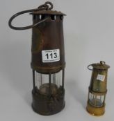 Eccles Type SL Safety Miners Lamp, together with a Miniature Brass Version