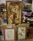 A large Framed Tapestry Picture, Framed Wall Mirror and various other items etc (9)