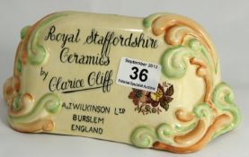 A Factory Embossed Name plaque Clarice Cliff Newport Pottery, Royal Staffordshire Ceramics A J