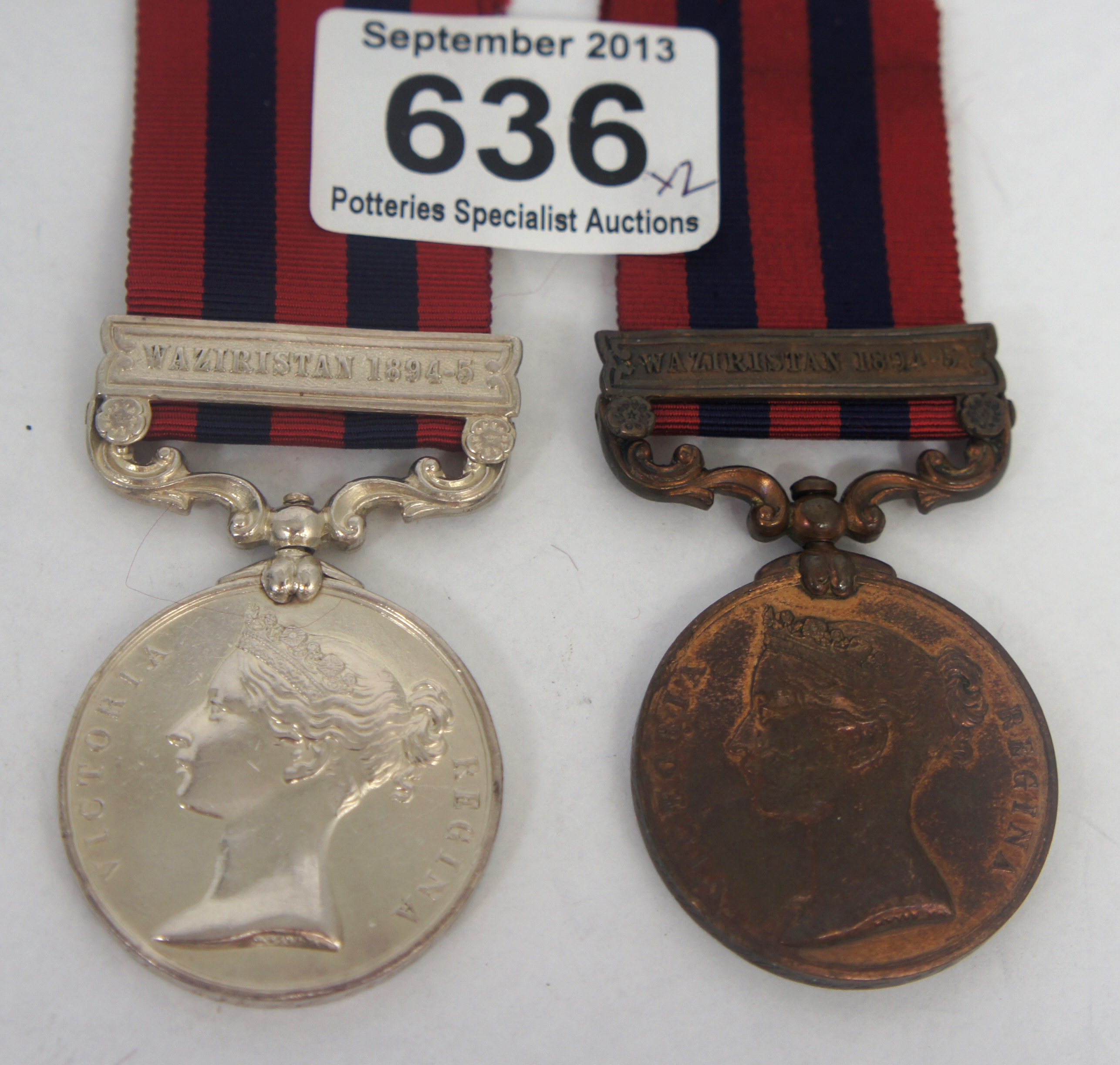 British India Service Medals with Waziristan 1894-5 Bar Bhistie Ruza 20th Punjab Inf and