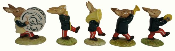 Rare Royal Doulton Bunnykins Figures from the Oompah Band in a Green Colourway comprising Sousaphone