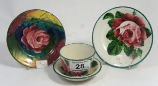 Wemyss Pin Tray / Coasters decorated with a Rose (chip to underside), Cherries and a Rose Ramekin