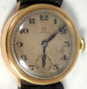 Omega 9ct Gold 1927 Wrist Watch, 15 Jewels in Dennison Case, Needs Service