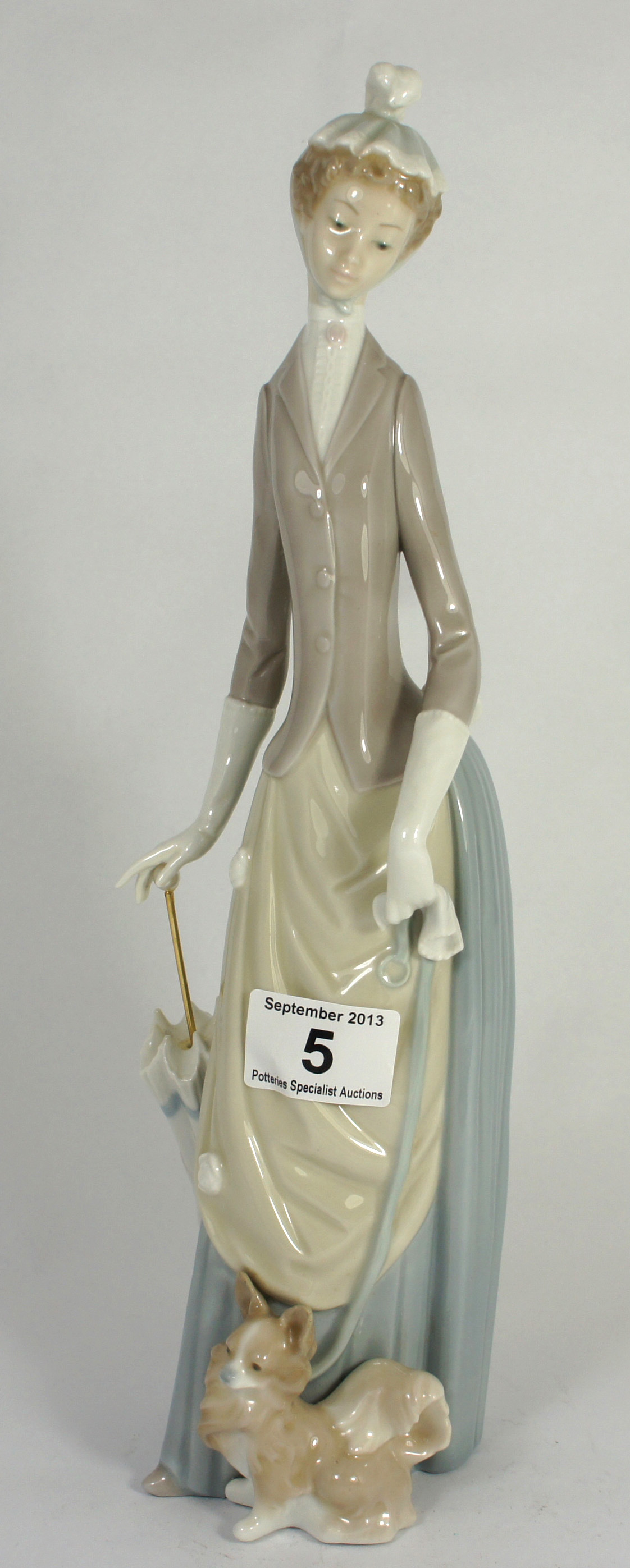 Lladro Figure of a Lady with Puppy and Umbrella