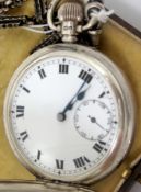 Silver Half Hunter Pocket Watch with Chain and Fob 1930's inscribed to rear Watch Case made by