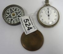 1940's Mechanical Stop Watch with Early Brass Compass