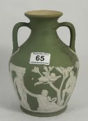 19th Century Wedgwood Green Jasper Portland Vase , height 22cm  (slight loss to releif on cupids
