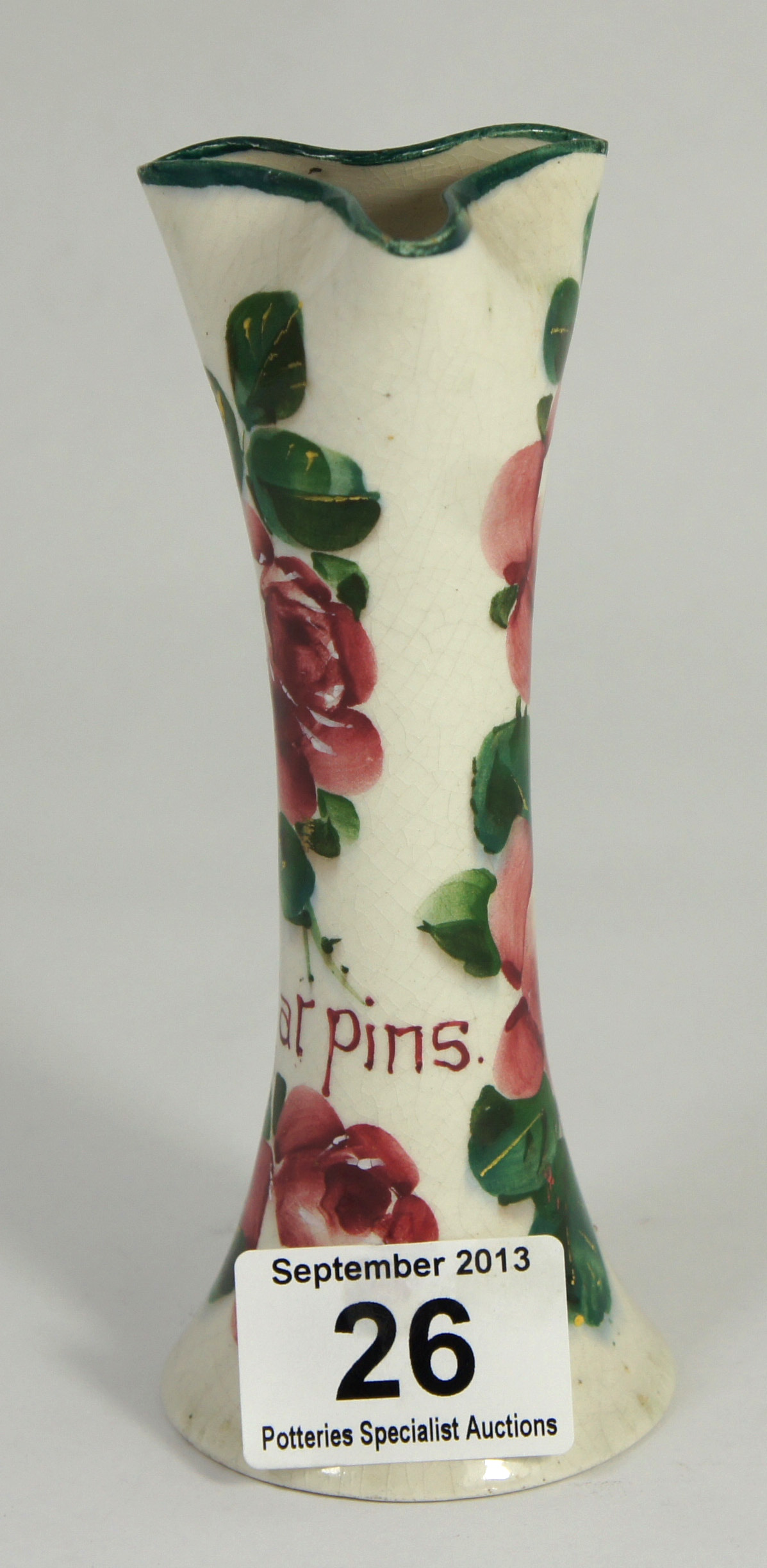 Wemyss Rose Decorated Hair Pin Fluted Vase (some paint damage)