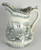 Early 19th Century Blue and White Jug decorated with Charge of the Scots Greys at Balaclava and