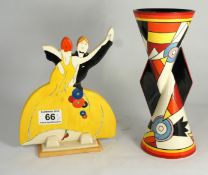 Wedgwood Vase Bizarre Clarice Cliff design , Jean Booth to Base, height 23cm  together with a Flat