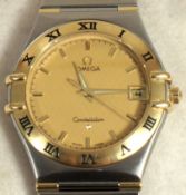 Omega Constellation 18ct Gold and Bi Metal Wrist Watch, Quartz Movement with Date to Face, Boxed and