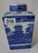 Mailings Ringtons Tea Caddy and Cover decorated in Blue and White Willow Design (Ringtons Tea