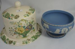 Large Masons Ironstone Covered Cheese Dish and a Large Wedgwood Jasperware Footed Bowl (2)
