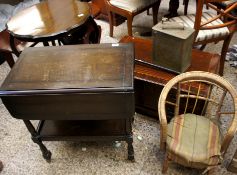 A collection of household items to include, Mahogany inlaid Tv/Video stand, Oak Dinner Wagon,