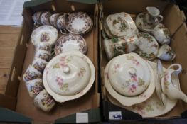 Two Trays comprising Pheonix Ware Plates, Cups, Cream etc, Royal Swann Serving Items, Carina Wear