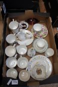 A tray lot to include Commemorative cups, mugs, saucers and ash trays etc. Approx 20 Pieces