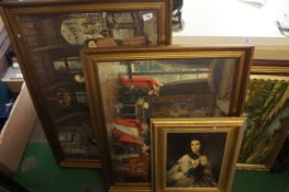 A collection of various pictures , prints and oil paintings in gilt frames  (7)