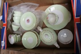 Tray of Aynsley, Pale Green C640/2 China to include Serving Plates, Cream, Sugar, Tea Pot, Cups,