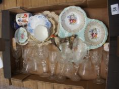 Tray lot consisting Quality Glass Ware, Old Foley Bonbon Dish, Kelloggs Advertising Cup etc
