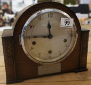 1930s Oak Case Mantle clock with presentation piece on the front