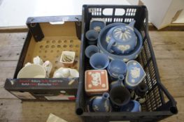 A collection of Wedgwood Jasperware to include Bowls, Tea Pots, Vases and Dishes in Blue, Black