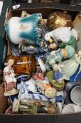 Tray of China to include Royal Winton and other Vases, Ceramic Figures, Jardiniere , Plates etc