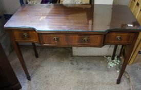 Reproduction mahogany inlaid side table with drawer, glass top