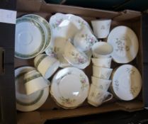 Tray comprising Royal Doulton Yorkshire Rose Cups, Saucers and Plates, Royal Albert Moss Rose
