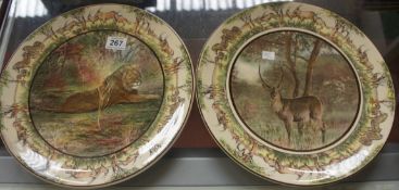 Two Large Royal Doulton African Series Chargers Lion and Waterbuck, diameter 34cm (2)