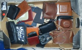 Tray full of Vintage Kodac Ensighn Cameras together with a quantity of leather vintage wallets