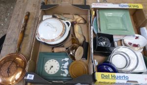 Tray comprising Kitchen Clocks, Royal Vale Plates and Saucers, Kitchen Memorabilia, Glassware,