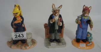 Royal Doulton Bunnykins Figures from the Professionals Series Comprising Fireman DB376, Plumber