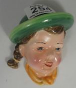 Goldsheider Austrian Face Plaque of A girl wearing a hat 68 8814 10, Approx 4"