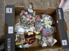 Tray comprising Staffordshire Figure Long John Silver, Various Plates, Nao Lily etc (10)