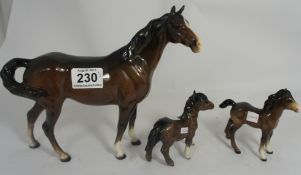 Beswick Swishtail Horse 1182, Shetland Foal 1648 (nip to ear) and Pony (nip to ear)  (3)